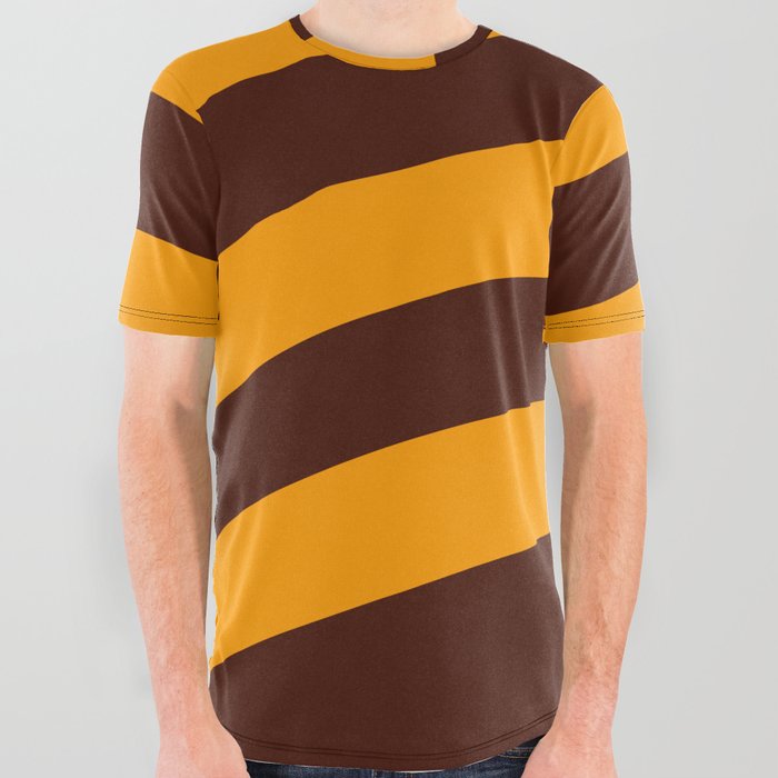 Retro Style Minimal Lines Background - Orange and Black Bean All Over Graphic Tee