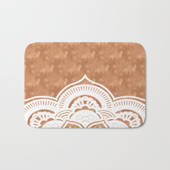 White mandala on copper Bath Mat