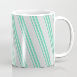 [ Thumbnail: Light Gray and Aquamarine Colored Striped Pattern Coffee Mug ]