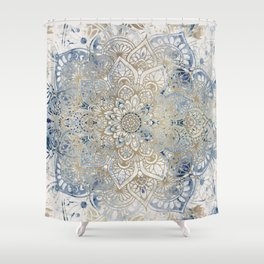 Mandala Flower, Blue and Gold, Floral Prints Shower Curtain