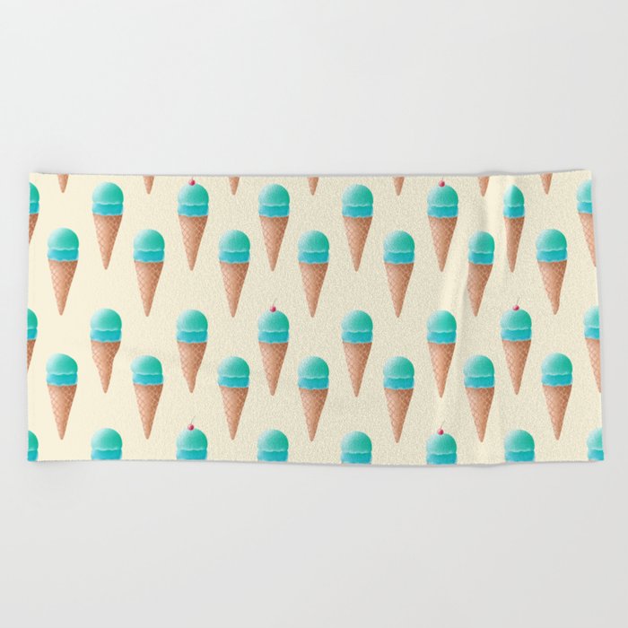 Blue Ice Cream Cone Pattern - Cream Beach Towel