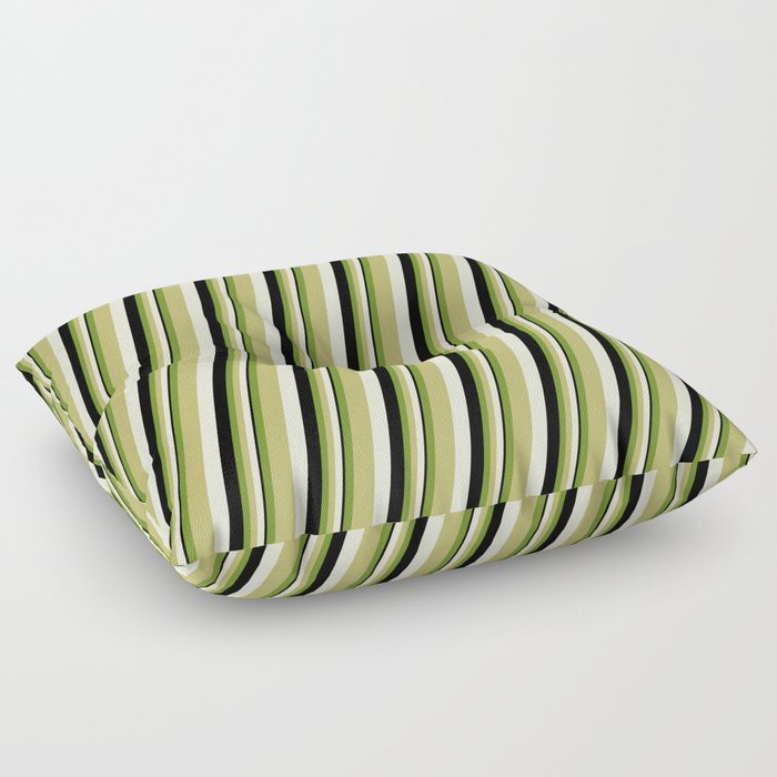 Green, Dark Khaki, Beige & Black Colored Stripes/Lines Pattern Floor Pillow