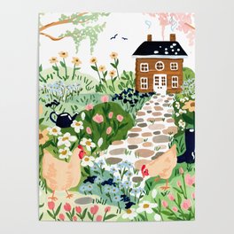 Chickens in the Garden Poster