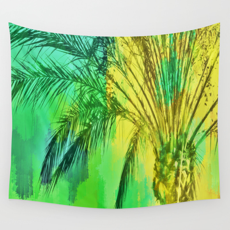 Isolate Palm Tree With Painting Abstract Background In Green