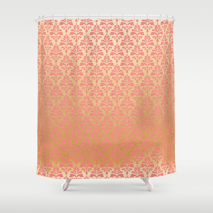 Modern Chic Coral Faux Gold Floral Elegant Damask Shower Curtain