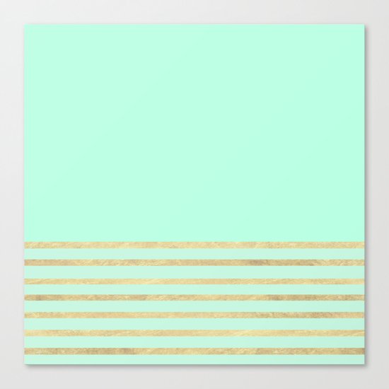 Mint and Gold stripes Canvas Print