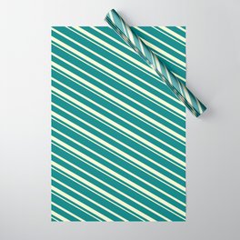 [ Thumbnail: Teal & Light Yellow Colored Striped Pattern Wrapping Paper ]