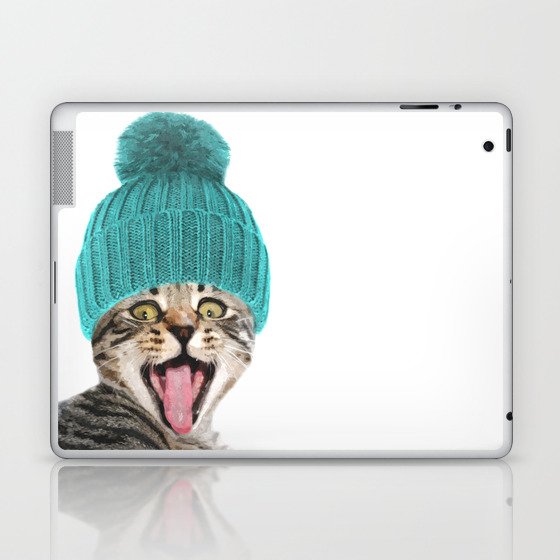 Cat with hat illustration Laptop & iPad Skin