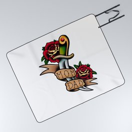 Mom and Dad Roses Dagger Traditional Tattoo Picnic Blanket
