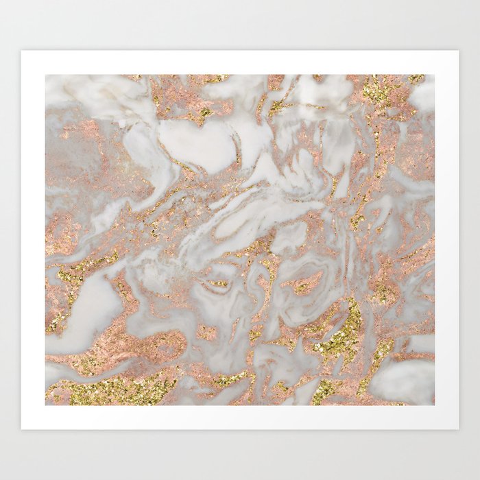 Rose gold marble dazzling swirl Art Print