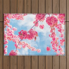 Spring Photography - Pink Leaves And Blue Sky Outdoor Rug