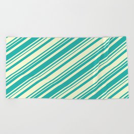 [ Thumbnail: Light Yellow and Light Sea Green Colored Lines Pattern Beach Towel ]