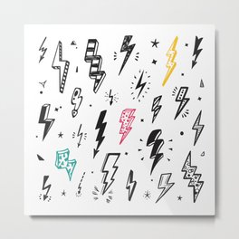 Lightning Bolts vintage Set. Hand Drawn Doodle Lightning Bolt Signs, Thunderbolts, Energy Thunder bolt, Warning Symbol illustration Metal Print | Shock, Icon, Thunderbolt, Doodle, Retro, Star, Drawing, Hand, Thunder, Graphicdesign 