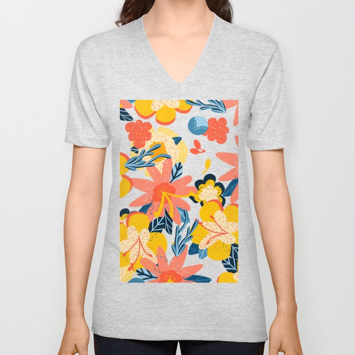 Hibiscus Yellow V Neck T Shirt