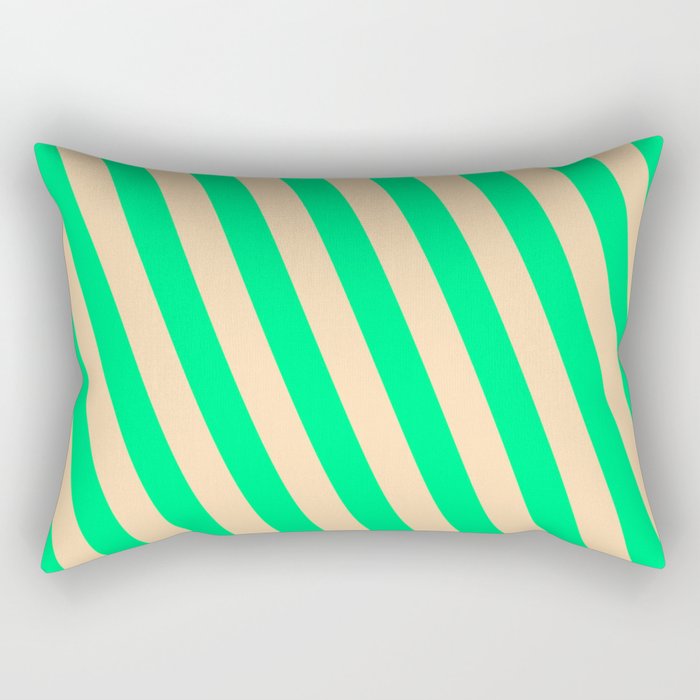 Green and Tan Colored Pattern of Stripes Rectangular Pillow