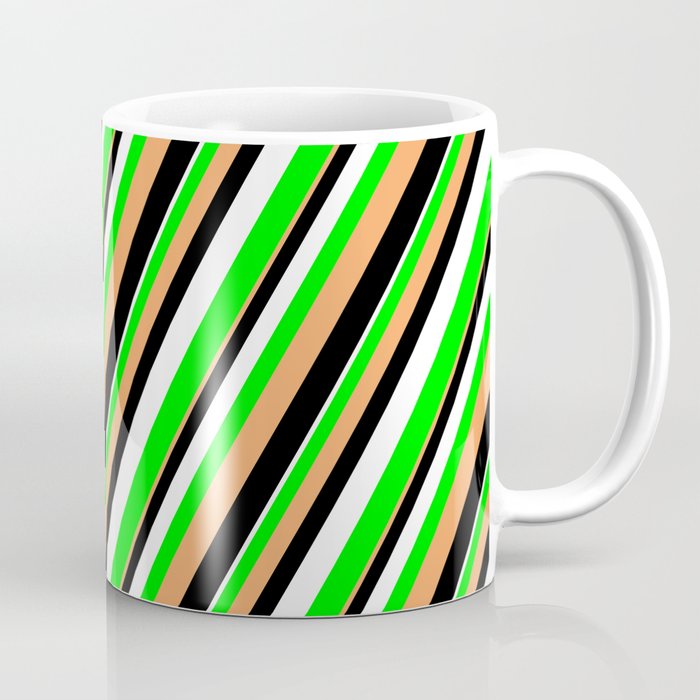 Brown, Black, White & Lime Colored Lined/Striped Pattern Coffee Mug