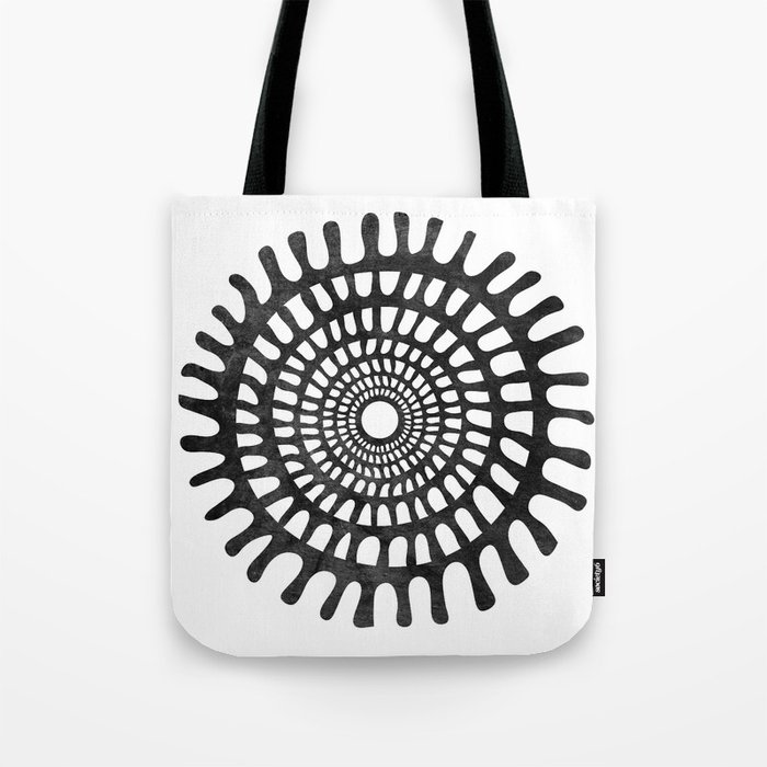Black and white circular Tote Bag