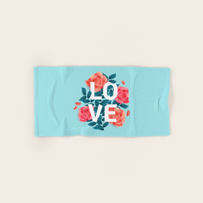 Love Typography With Floral Background Hand Bath Towel By Hommie