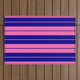 [ Thumbnail: Hot Pink & Dark Blue Colored Striped Pattern Outdoor Rug ]