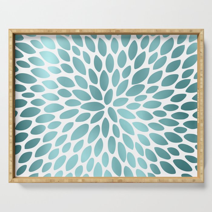 Floral Bloom White and Teal Serving Tray