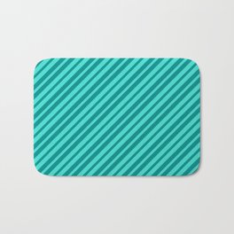 [ Thumbnail: Dark Cyan & Turquoise Colored Lines/Stripes Pattern Bath Mat ]