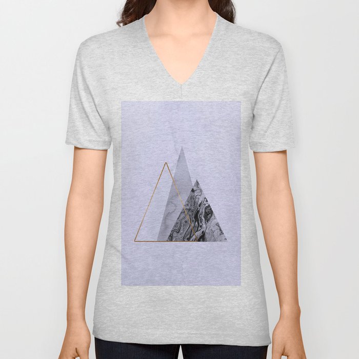 Abstract Icebergs Triangle Marble Geometry Periwinkle Copper V Neck T Shirt