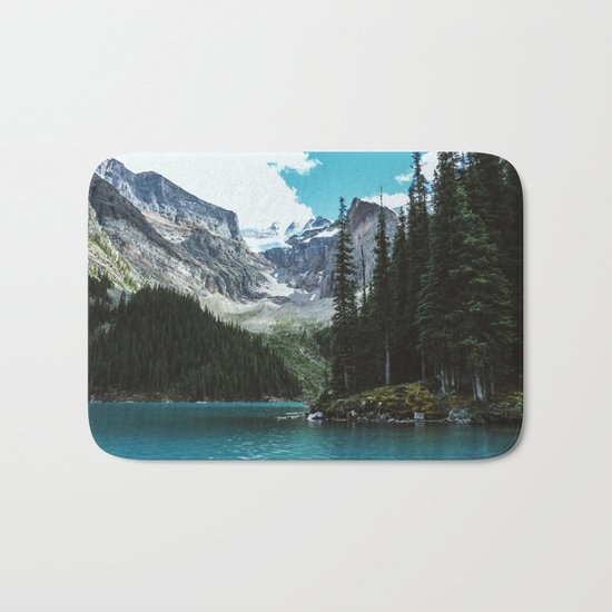 Canoeing in Moraine lake Bath Mat