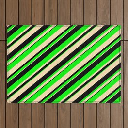 [ Thumbnail: Beige, Black & Lime Colored Lined/Striped Pattern Outdoor Rug ]
