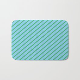 [ Thumbnail: Sea Green and Sky Blue Colored Lines Pattern Bath Mat ]