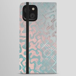 Geometric Pink Teal Rose Gold Ombre Animal Print iPhone Wallet Case