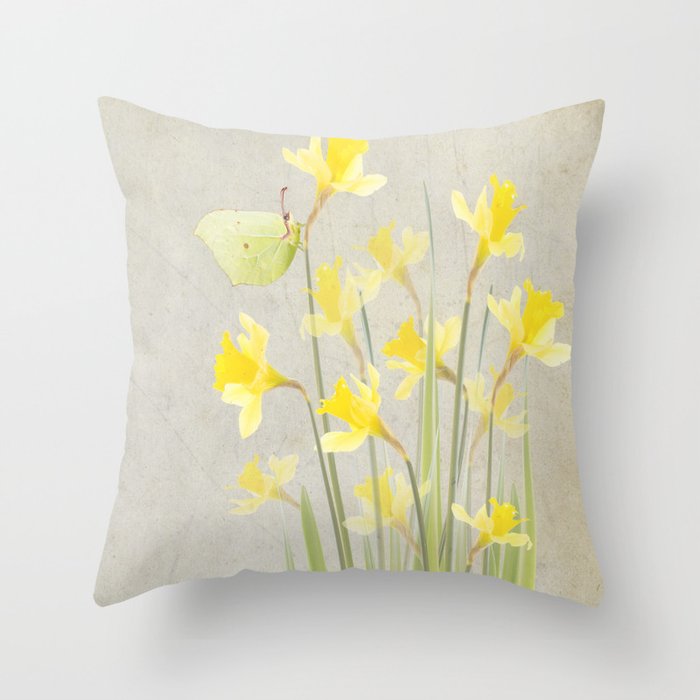 Daffodils and brimstone Throw Pillow