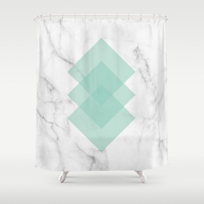 Marble Scandinavian Design Geometric Squares Shower Curtain By