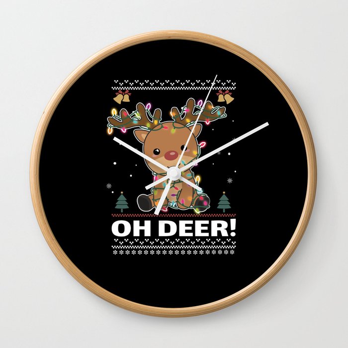Oh Deer Funny Reindeer Deer Pun christmas Wall Clock