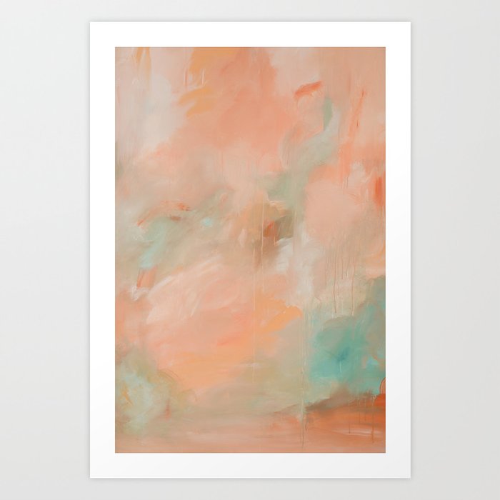 Abstract painting, orange & teal. Abstract brushstrokes. Art Print by
