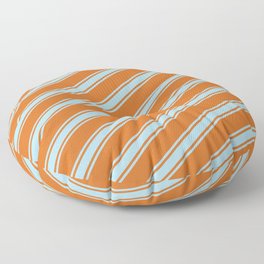 [ Thumbnail: Chocolate and Light Blue Colored Lined Pattern Floor Pillow ]