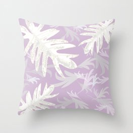 Trio palm leaves. White, lilac, purple, tropical, autumn, fall ,pattern, buyart , society6 Throw Pillow