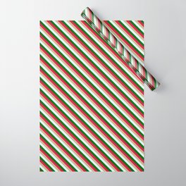 [ Thumbnail: Crimson, Tan, Light Cyan & Dark Green Colored Pattern of Stripes Wrapping Paper ]