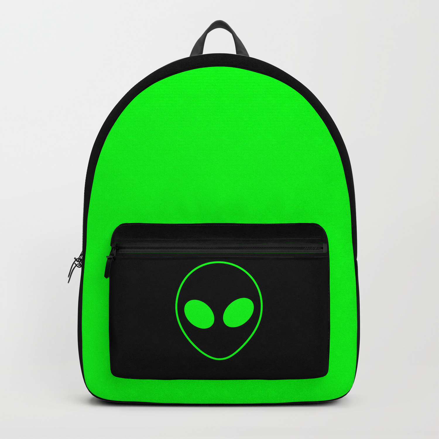 Bright Neon Green Alien Head On Black Backpack By Podartist Society6