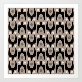 Mid Century Modern Abstract Pattern 755 Black and Beige Art Print