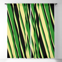[ Thumbnail: Black, Forest Green, and Tan Colored Stripes Pattern Blackout Curtain ]