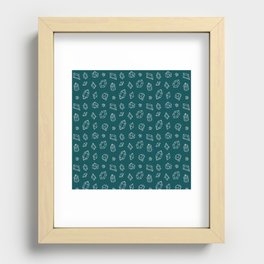 Teal Blue and White Gems Pattern Recessed Framed Print