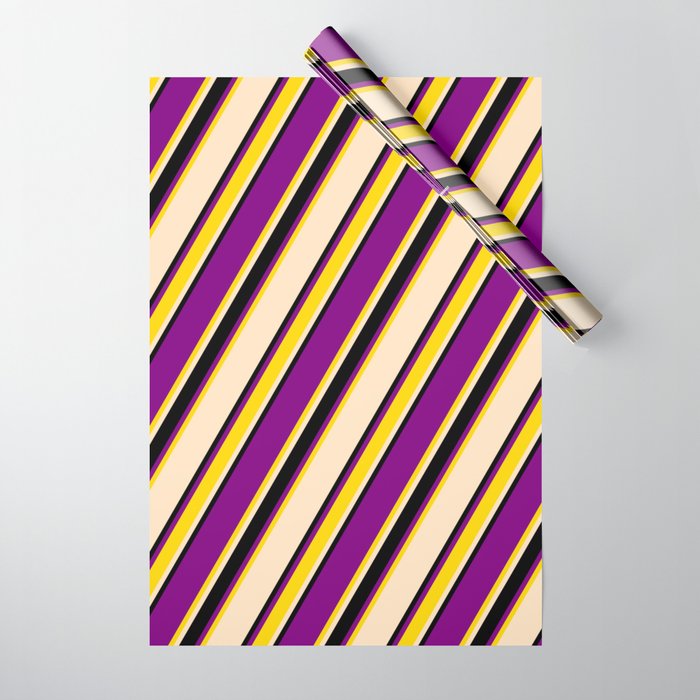 Purple, Yellow, Bisque, and Black Colored Pattern of Stripes Wrapping Paper