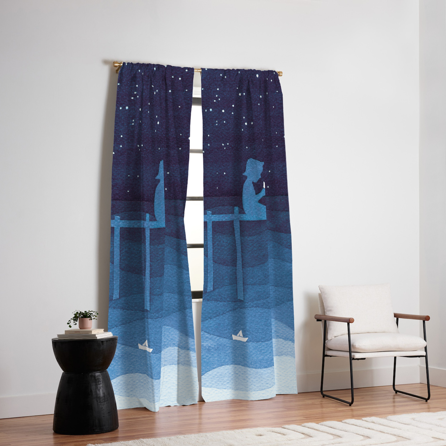 Boy With Paper Boats Blue Blackout Curtain By Vapinx Society6