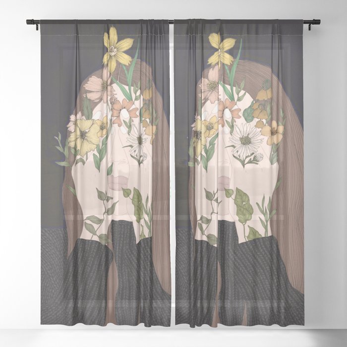 Water the Earth Navy  Sheer Curtain