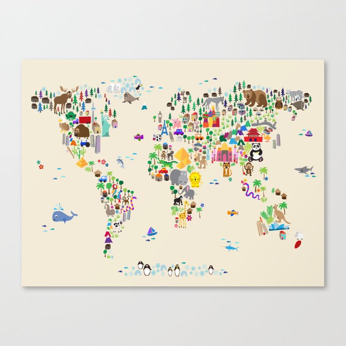 Animal Map of the World Canvas Print