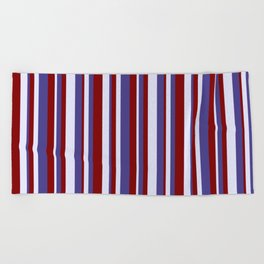 [ Thumbnail: Lavender, Dark Slate Blue & Maroon Colored Lines Pattern Beach Towel ]