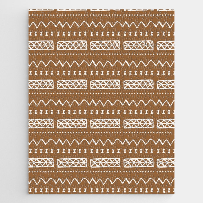 Zesty Zig Zag Bow Light Brown and White Mud Cloth Pattern Jigsaw Puzzle