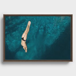 The Solo Dive - Pool - Summer - Swimmer - Beach Framed Canvas