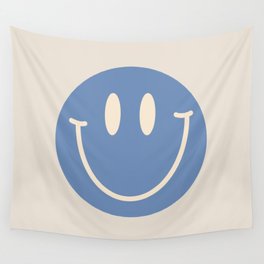 Dusty Blue Smiley Face Wall Tapestry
