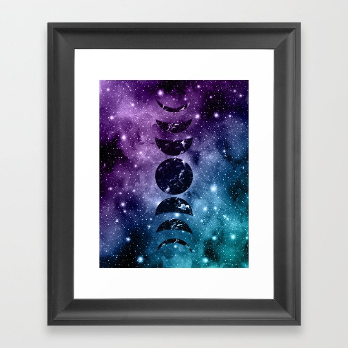 Purple Teal Galaxy Nebula Dream Moon Phases #1 #decor #art #society6 Framed Art Print